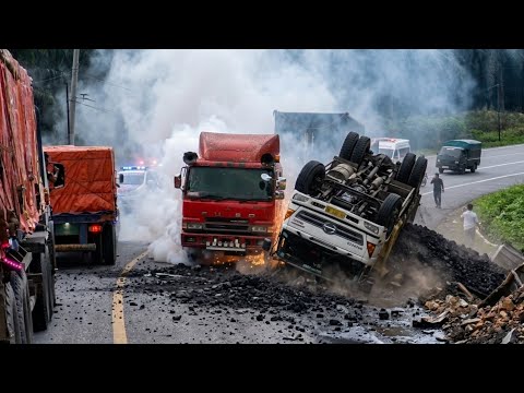 Seconds of a Coal Truck Overturning || Truck Trailer Looks Like It Was Burning On Frog Hill