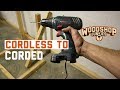 Cordless to corded drill conversion without torque loss