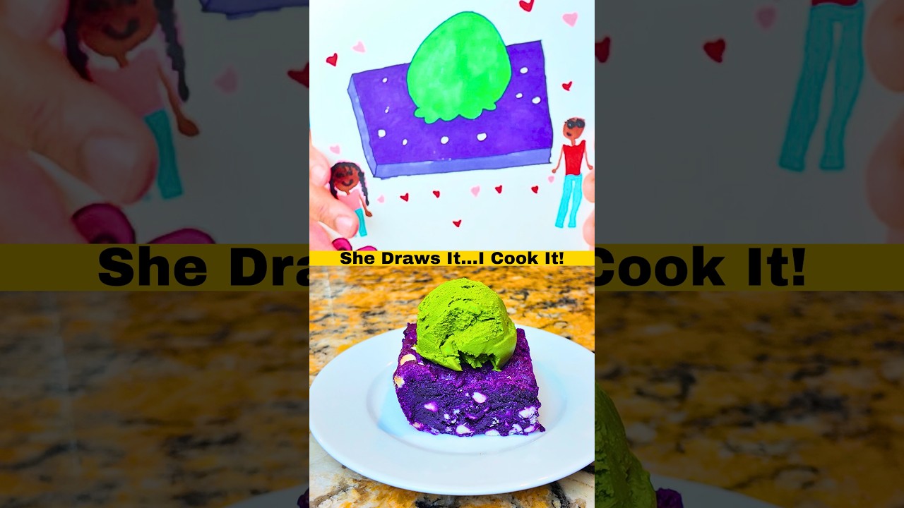 She Draws It. I Cook It. (Purple Ube Brownies & Matcha Ice Cream)
