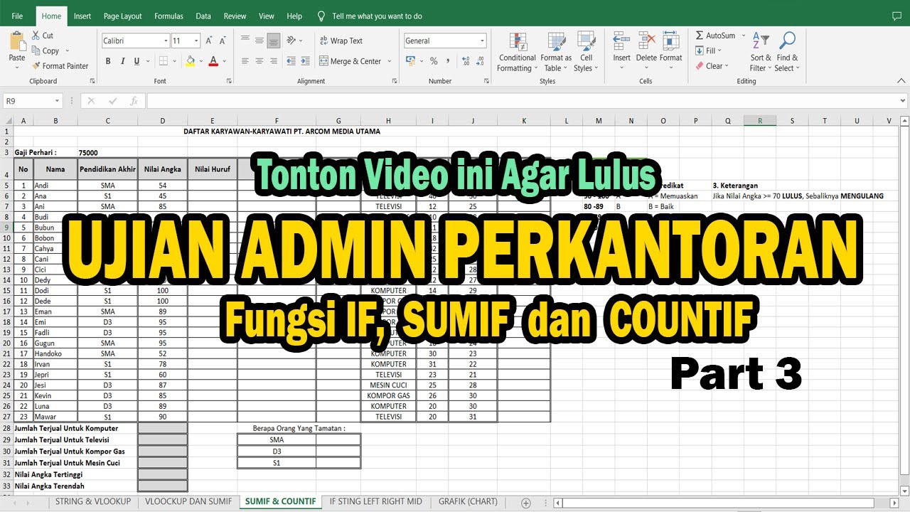 TES KOMPUTER CPNS KEJAKSAAN 2023 |  UJIAN EXCEL ADMIN KANTOR | BAHAS TUNTAS IF, SUMIF & COUNTIF