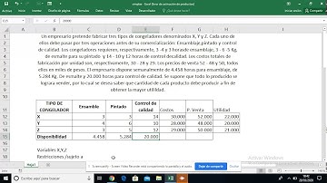 Método simplex Excel