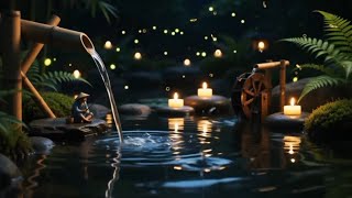 Peaceful Night Ambience 🎋 Bamboo Fountain & Soft Piano | Drift Into Deep Sleep screenshot 5