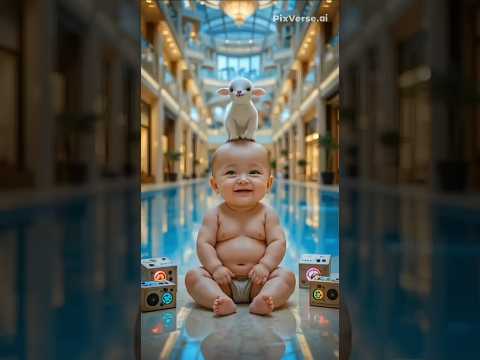 Cutest Baby With Tiny Goat On Head Funny Cute Baby Shorts