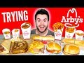 TRYING ARBY'S WHOLE MENU! - Meat Sandwiches, Curly Fries, & MORE Fast Food Mukbang Taste Test!
