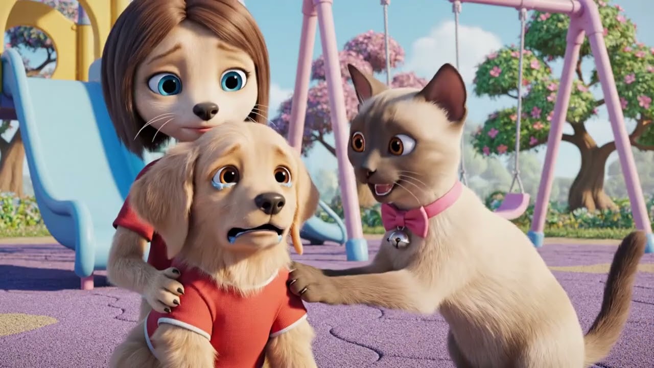 Colorful Slide Adventure: Cute Cats and Friends Having Fun!