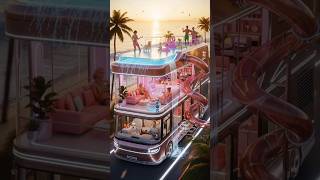 Futuristic 3-Story Pink Pool Motorhome |Surreal AI| Sanks AI #aivideo #MovingHome #DreamRV #AITravel