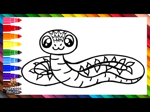 Desenhar e Colorir uma Cobra Fofa 🐍🌈 Desenhos para Crianças