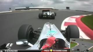 Michael Schumacher passes Hamilton Silverstone onboard F1 2012   R09