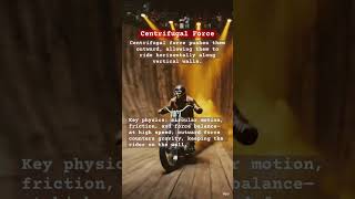 🏍️ Not magic, just science! Centrifugal force + friction = gravity-defying motorcycle stunt.