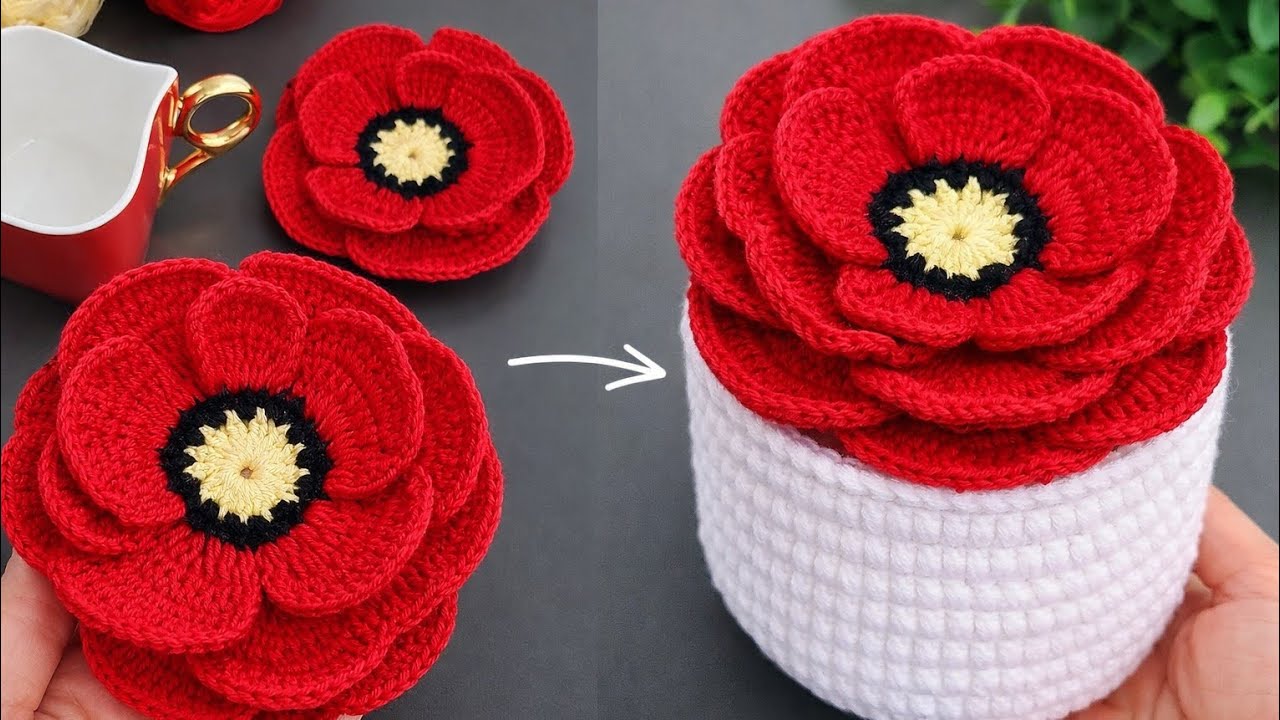 2 in 1 Crochet Idea 😍 Flower Coaster + Storage Box Tutorial