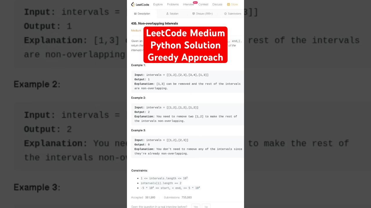 LeetCode 435 - Medium - Greedy Approach