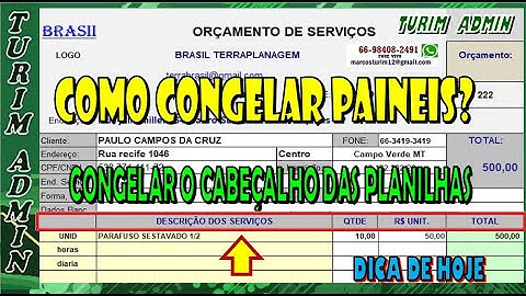 COMO CONGELAR PLANILHAS PAINÉIS, O CABEÇALHO DAS PLANILHAS?