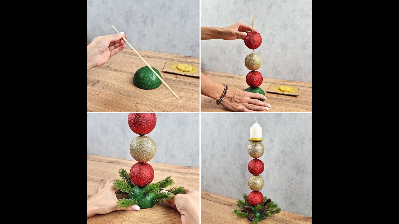 Сделайте рождественский подсвечник из рождественских елочных шаров: оригинальная идея своими рука...