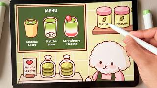 Details Satisfying Matcha Café Coloring in Procreate 🍵 | iPad Coloring ASMR Update