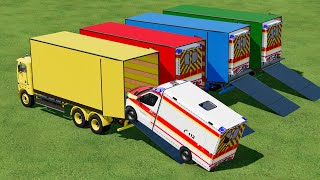 TRANSPORT OF COLORS ! MERCEDES AMBULANCE CARS TRANSPORTING with COLORED TRUCKS ! Farming Simulator22