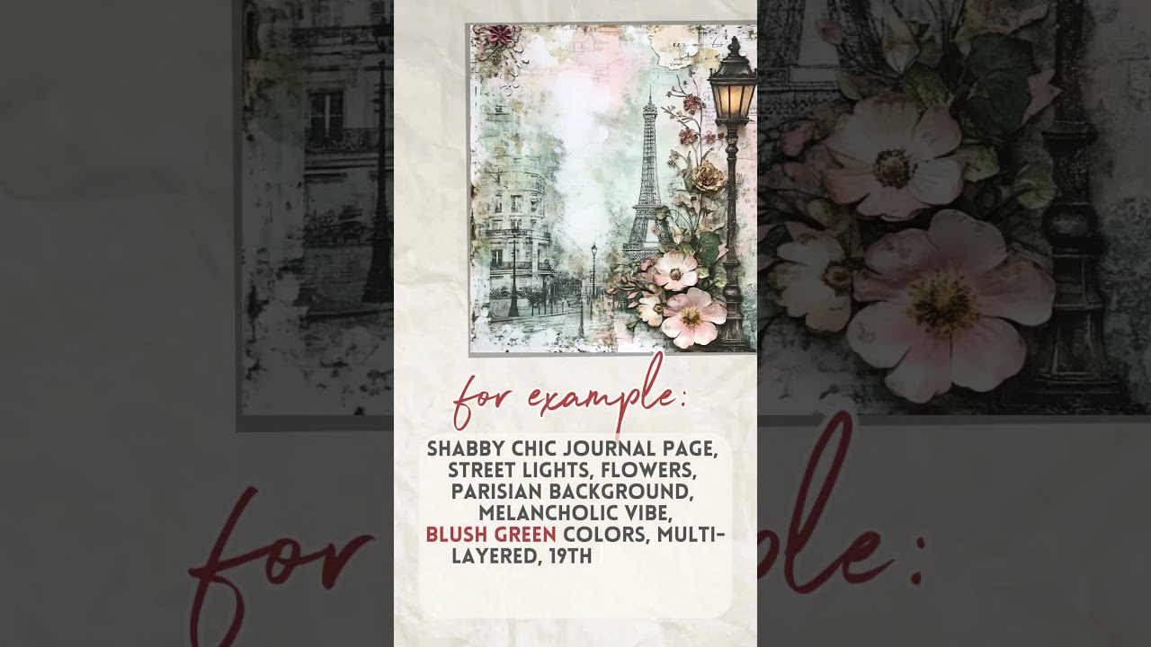 Shabby Chic journal page Midjourney prompt 