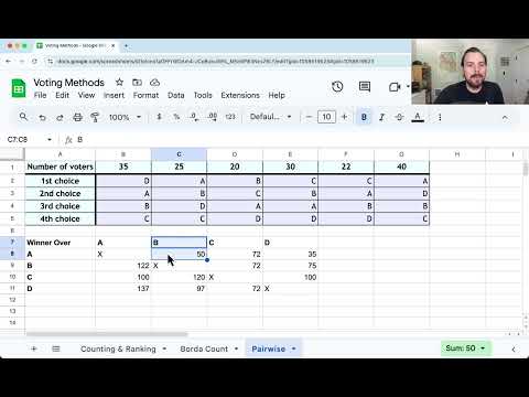 Pairwise Comparison (Copeland's Method) in Google Sheets