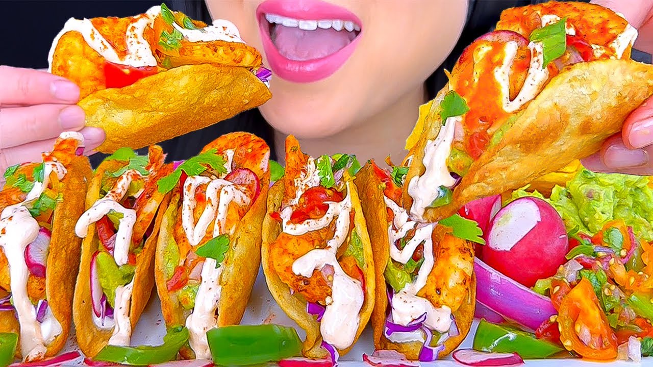 ASMR SHRIMP TACOS, GUACAMOLE & CHIPS MEAL (EATING SOUNDS) ASMR Phan
