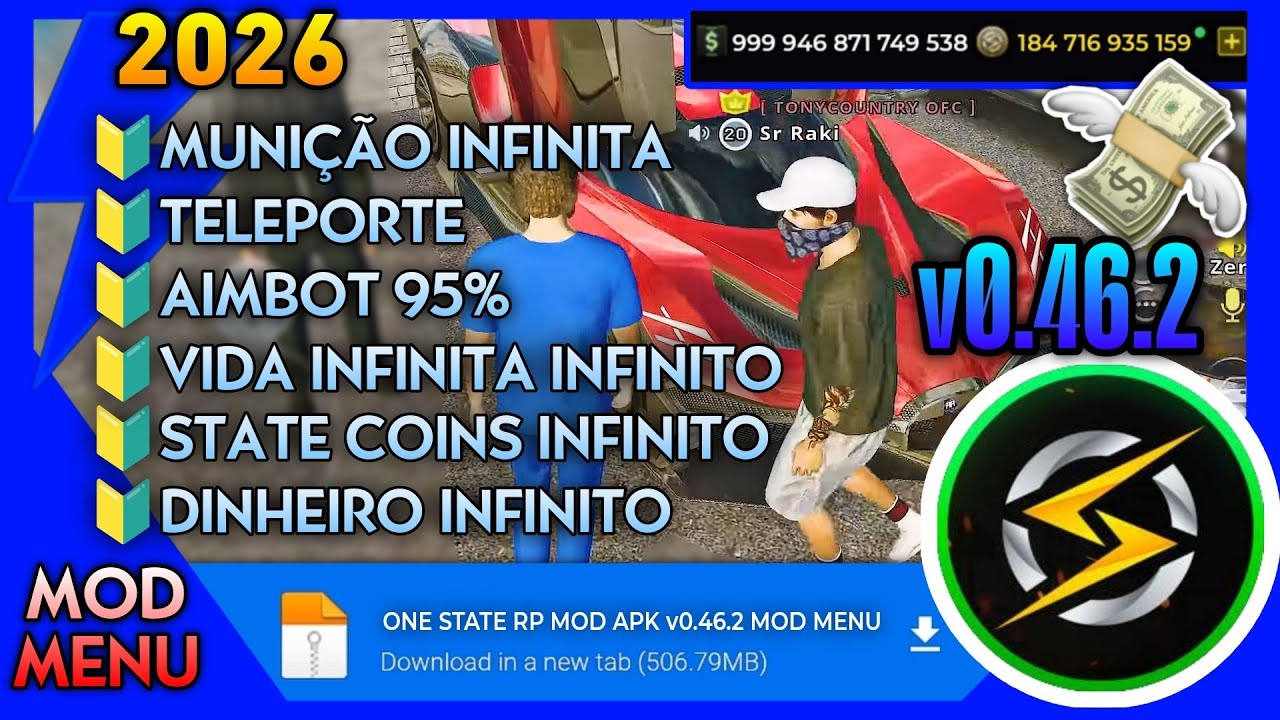 ONE STATE RP 0.46.2 MOD APK DINHEIRO INFINITO ATUALIZADO VIA MEDIAFIRE MOD MENU 2026 STATE COINS 🤑