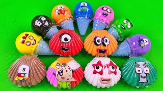 Cleaning Numberblocks in Seashell, Ice Cream with Rainbow CLAY Coloring! Satisfying ASMR Videos