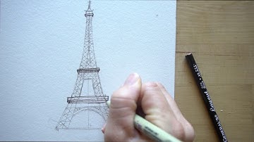 How to draw and paint the Eiffel Tower with ink and watercolor