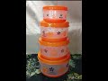 ✅Magno Plastic Food Container Set(4-Piece, Floral Pattern, Orange Lids)TahirMalik786 Online Shopping