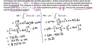 Business Calculus: Producer and Consumer Surplus