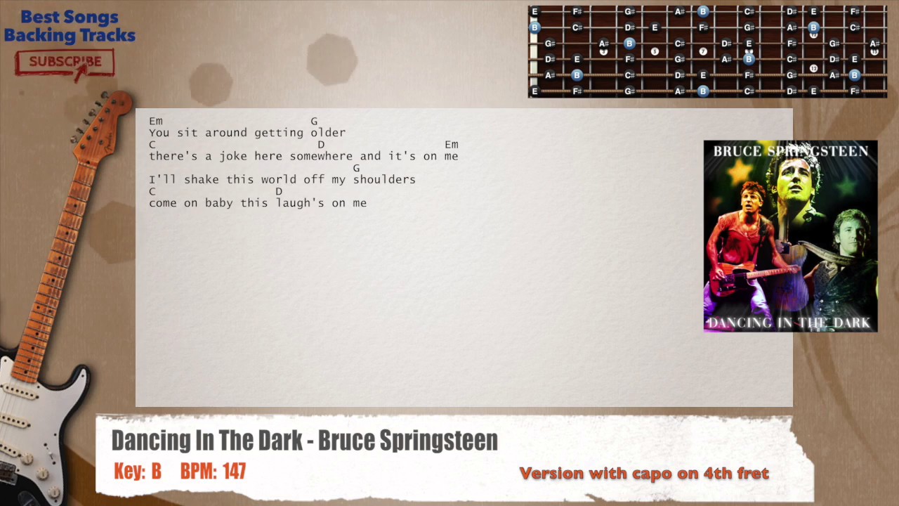 🎸 Dancing In The Dark - Bruce Springsteen Guitar Backing Track with chords and lyrics