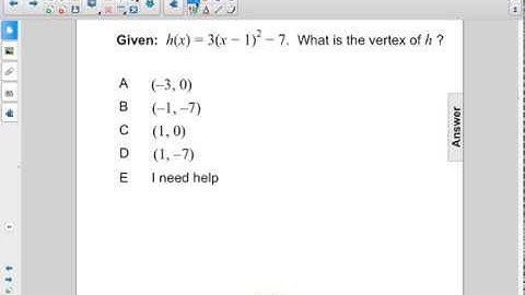 Algebra I Non Linear Functions Graph Quad Vertex Pt 2 Q51