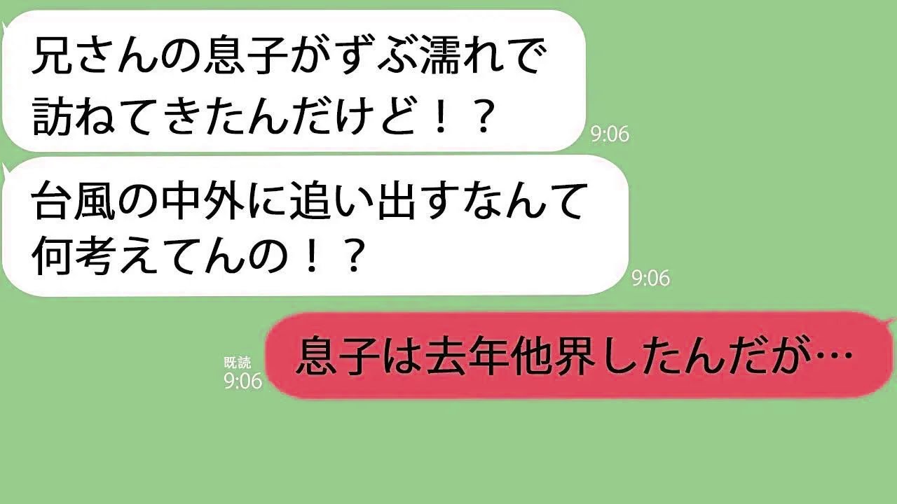 【LINE】台風の中4歳の甥が訪ねてきた「おうちに入れてもらえないの…」激怒して兄に連絡すると恐ろしい事実が発覚し…【総集編】
