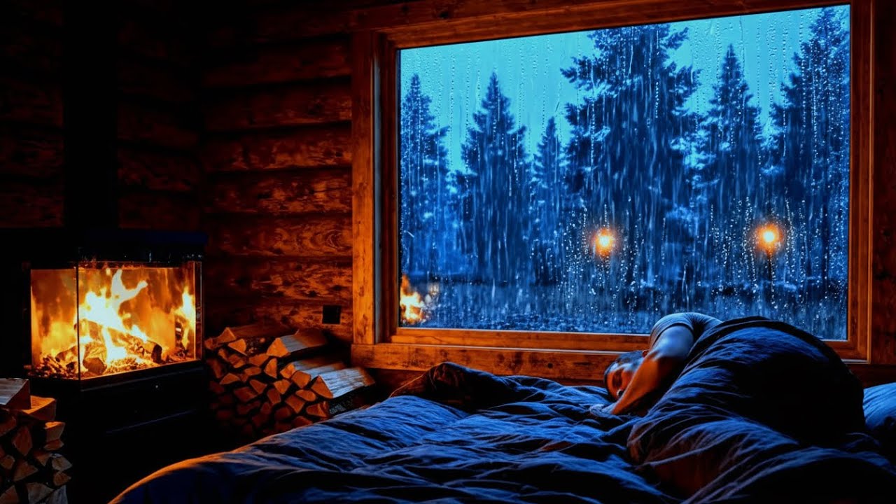 Cozy Rain Ambience in a Wooden Forest Cabin | Rain on Window ...