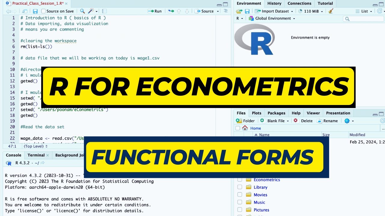 L-6 | Introduction to R for Econometrics | Functional Forms Application ...