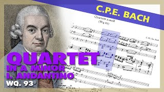 🎼  CPE BACH - Quartet in A minor [Wq. 93] - I. Andantino - (Sheet Music Scrolling)