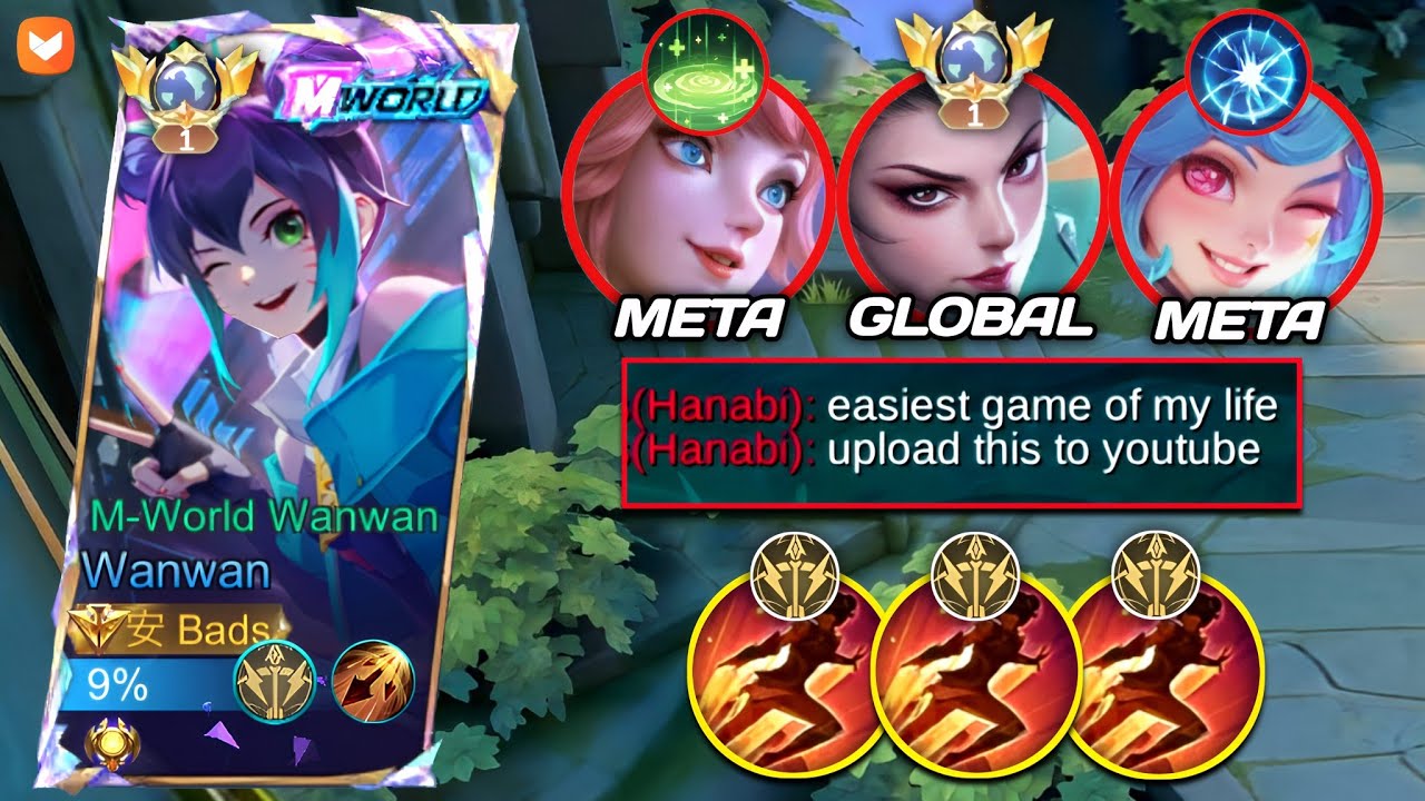 21 KILLS💀VS. GLOBAL HANABI AND META HEROES! Wanwan best build & emblem 2025!! 