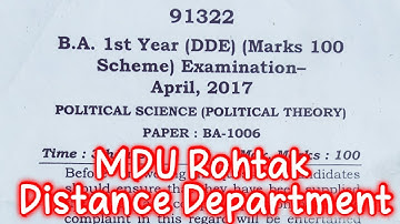 MDU Distance B.A 1st Year Political Science Question Paper April 20217 MDU Rohtak DDE Previous Paper