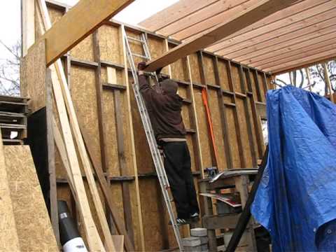 Garage Build Slant Roof Rafter Instalation part 3 - YouTube