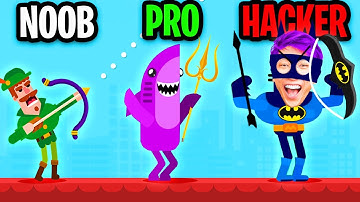 NOOB vs PRO vs HACKER In BOWMASTERS! (BATMAN & MINECRAFT SKINS! *UNLOCKED BEST CHARACTERS!*)