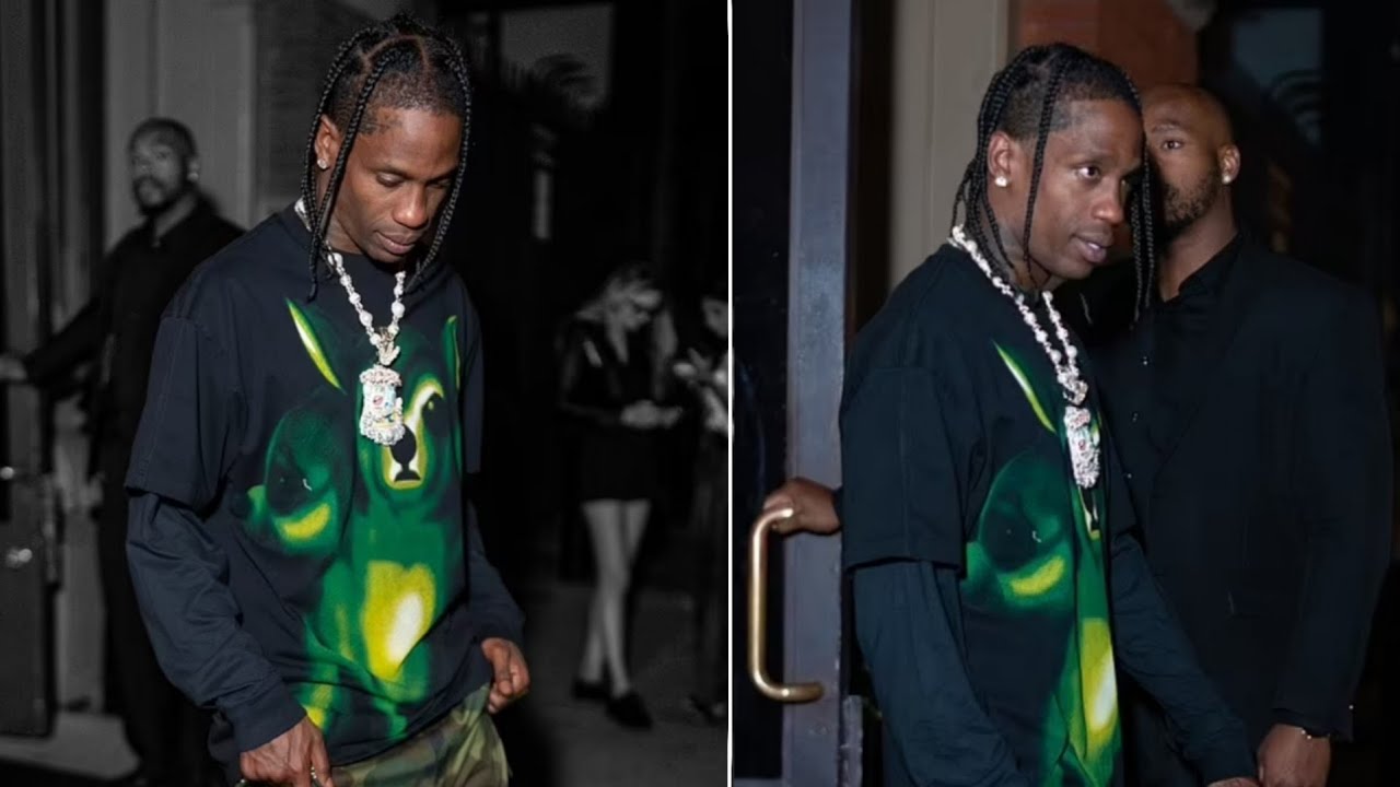 Travis Scott keeps it low-key in camouflage green as he goes solo while ...