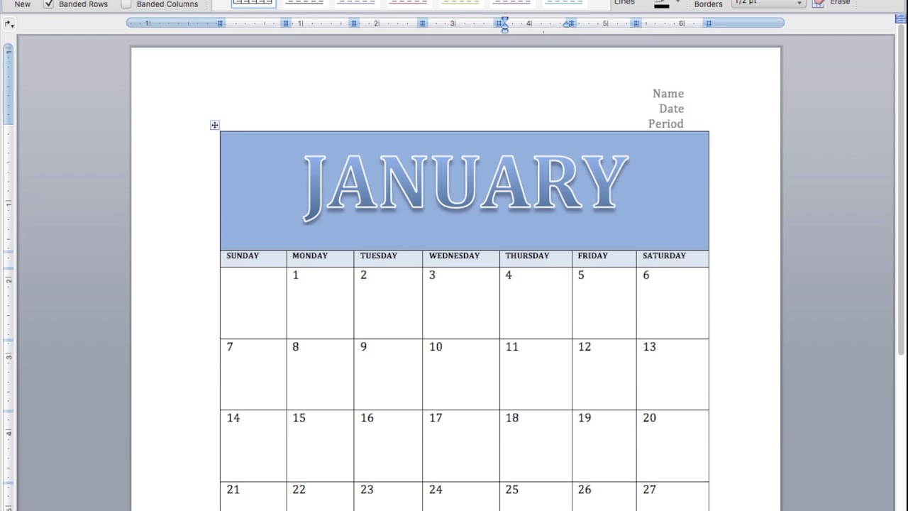 create a 12 month calendar in MS Word YouTube