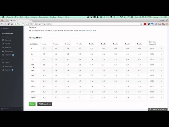 Printavo - Pricing Matrix Demo