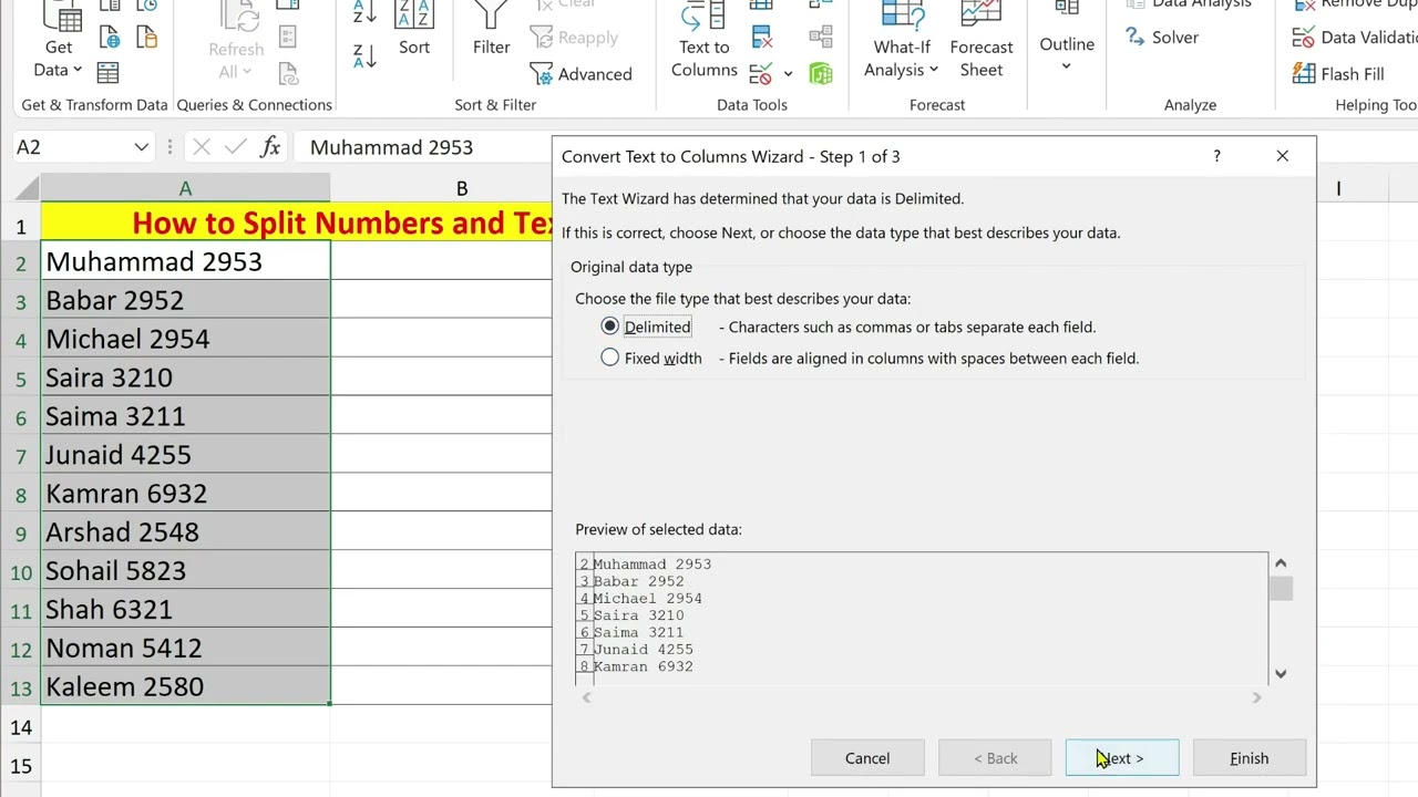 Как разделить числа и текст в Excel | Разделение буквенно-цифровых данных в Excel
