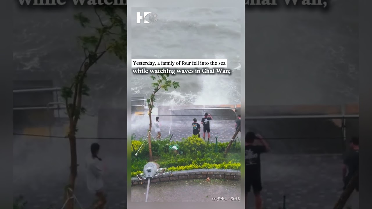 Super Typhoon Ragasa hits Hong Kong; residents taking photos by the shore were swept away by waves.