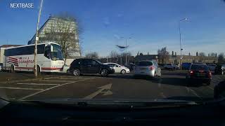 Near miss during rush hour at Pollok roundabout