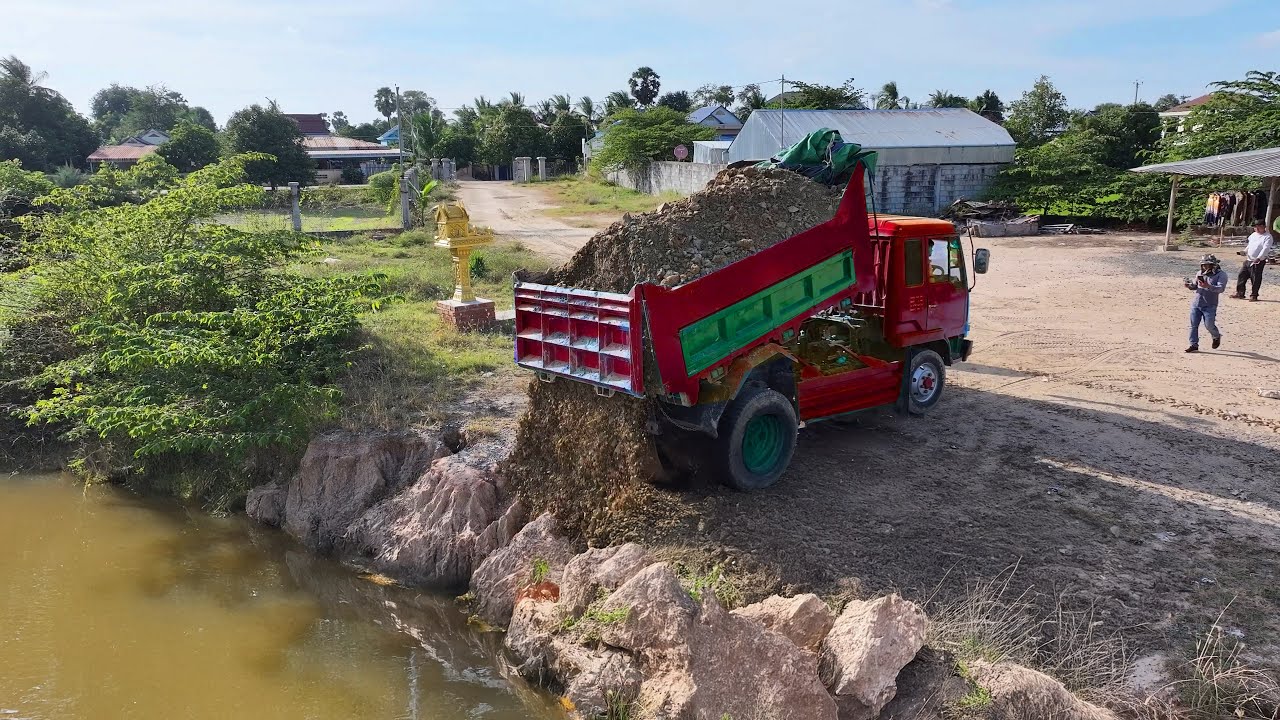 MIX VDO,!! Nice Incredible Work Landfill Project by Dump Truck 5-Ton with Dozer Skill work Pushing
