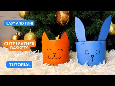 Leather candy basket pattern, Rabbit leather basket pattern, Pattern leather basket cat DIY