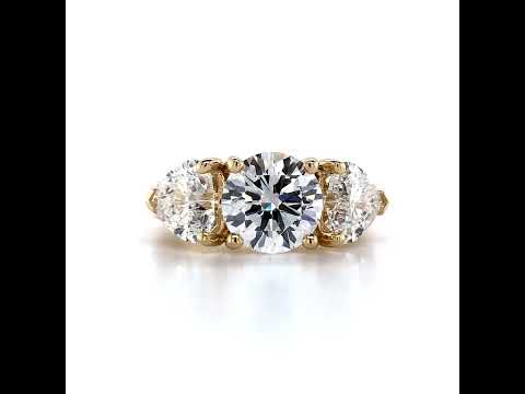 3.3ct (7.5mm/6mm) Round Brilliant Moissanite Trellis Three-Stone Ring ring video