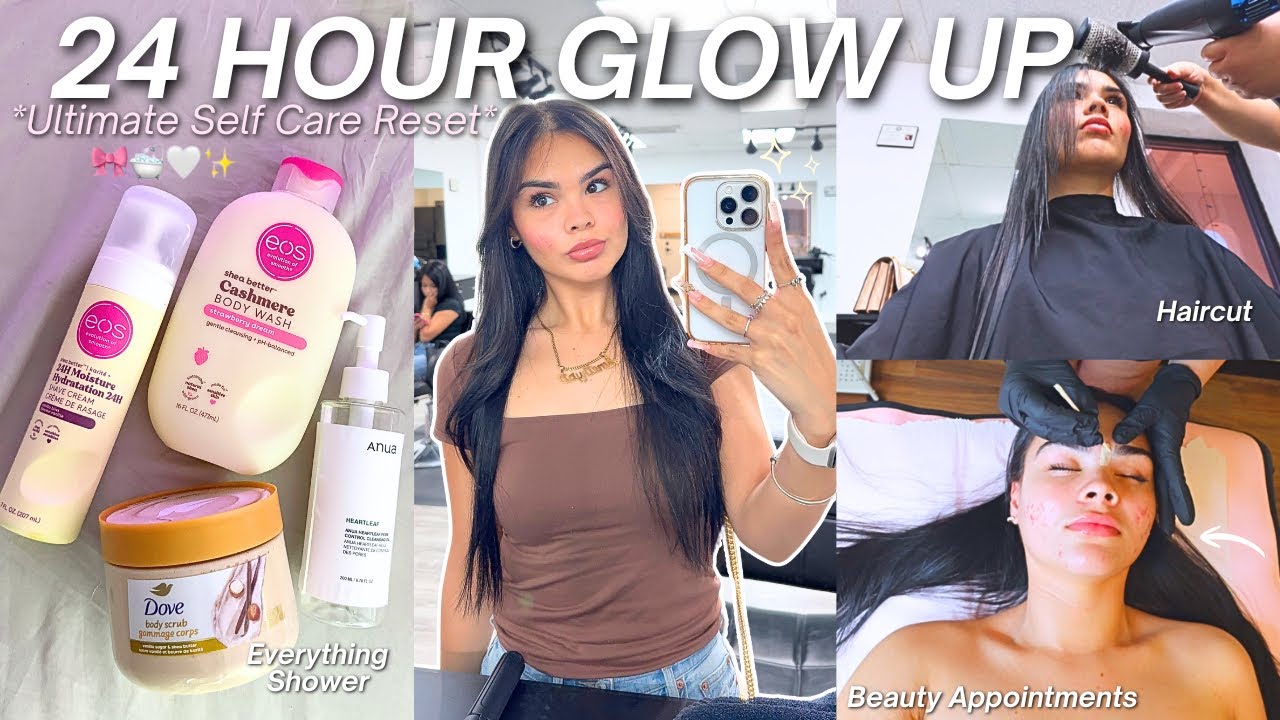 24 HOUR GLOW UP 🧖🏻‍♀️ Everything Shower, Haircut, Skincare & Wellness Reset