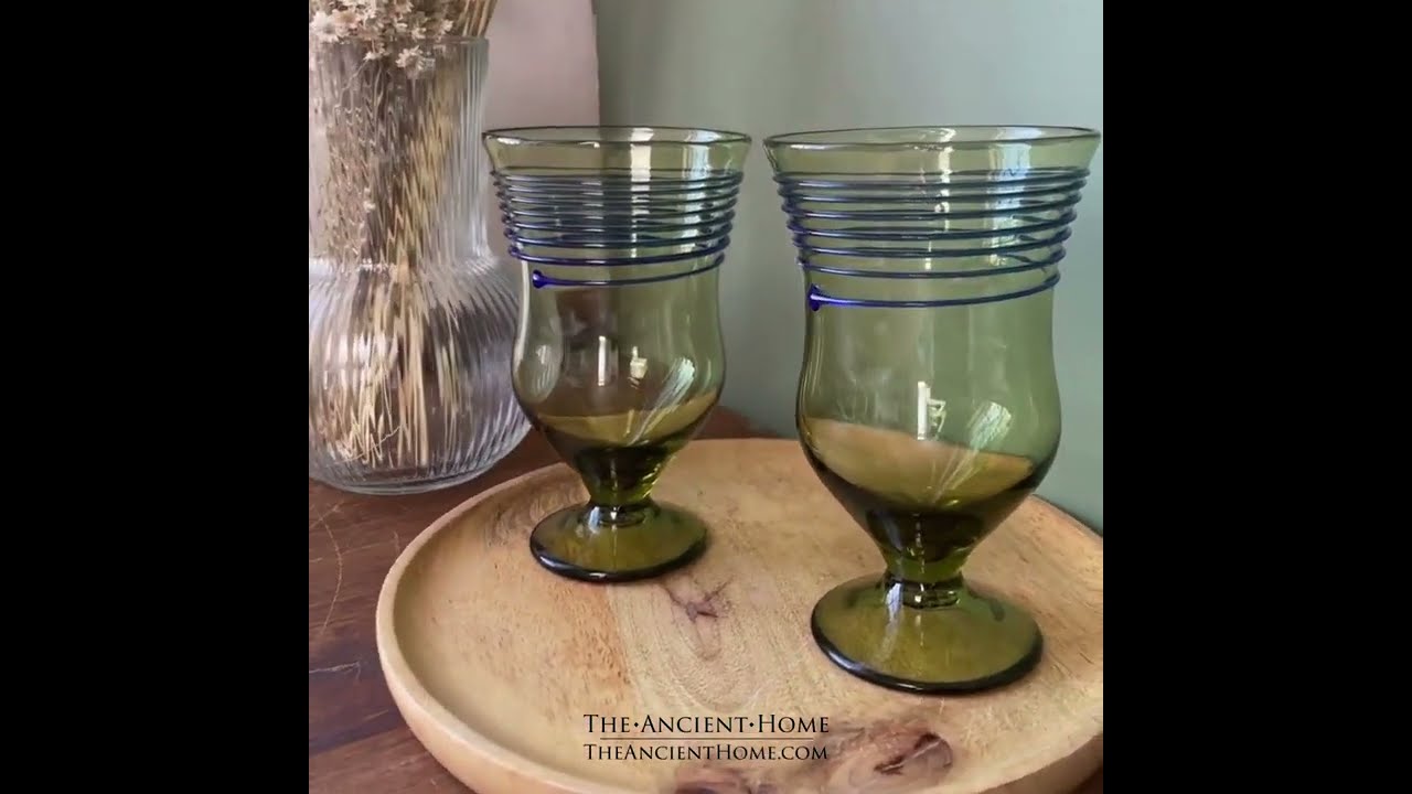 Roman Glass Goblet with Blue Stripes in Pair
