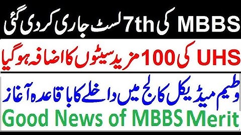 UHS 7th MBBS List Announced + New 100 Seats Announced !! Merit Dropped