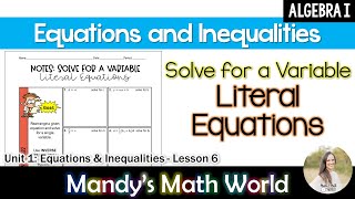 Solve for a Variable - Literal Equations